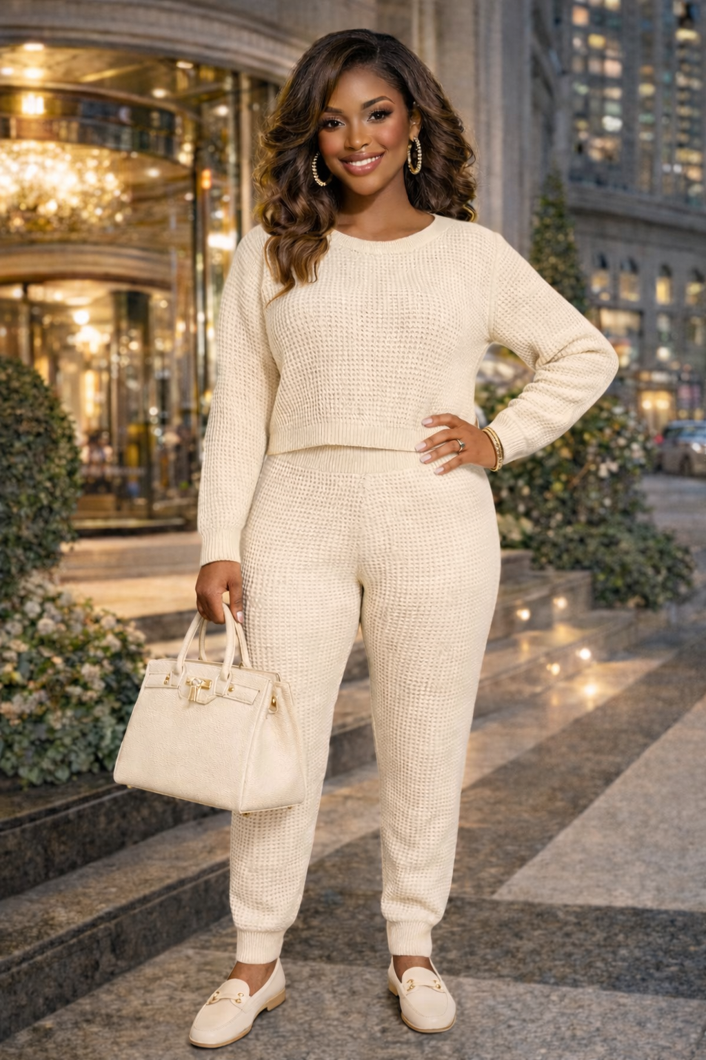 Cream Knit Sweater & Jogger Set