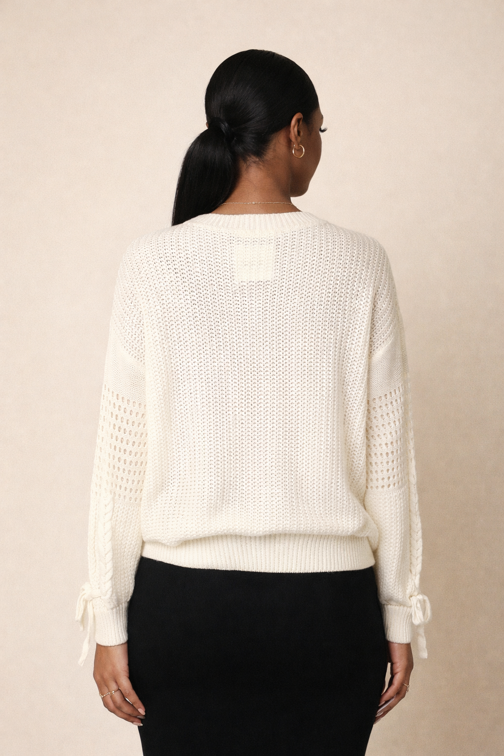 Soft Luxe Cable-Knit Tie Sleeve Sweater