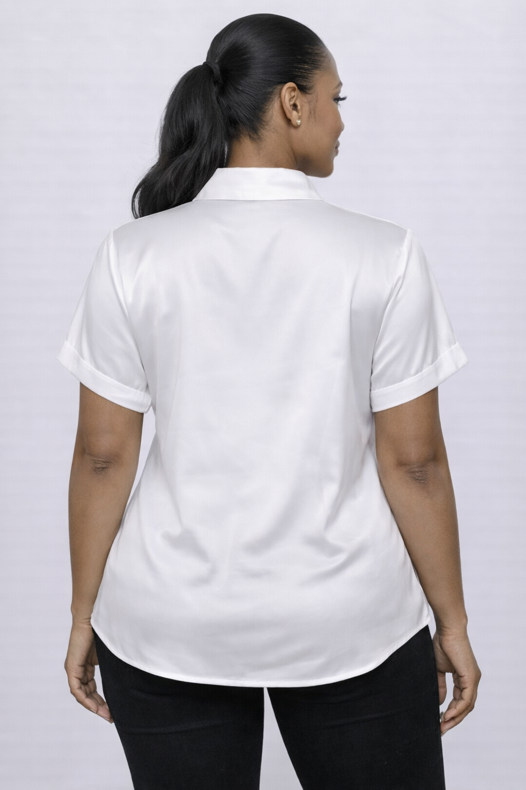 Polished Ease Short-Sleeve Satin Blouse