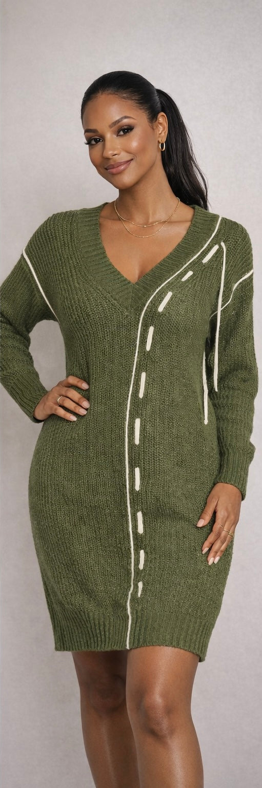 Stitched Lines Sweater Dress
