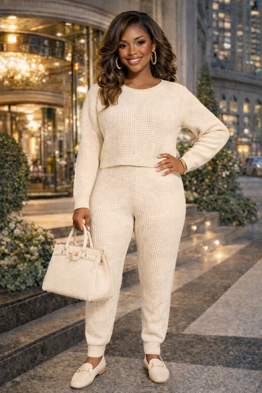 Cream Knit Sweater & Jogger Set
