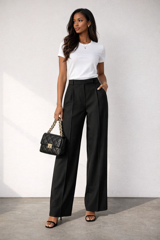 Tailored Wide-Leg Black Slacks