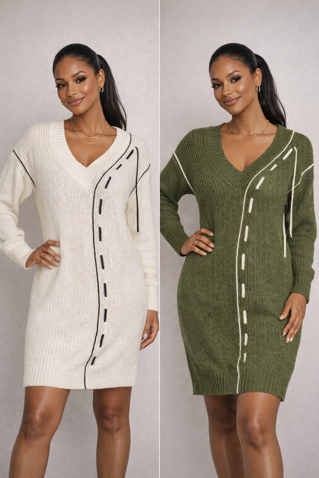 Stitched Lines Sweater Dress
