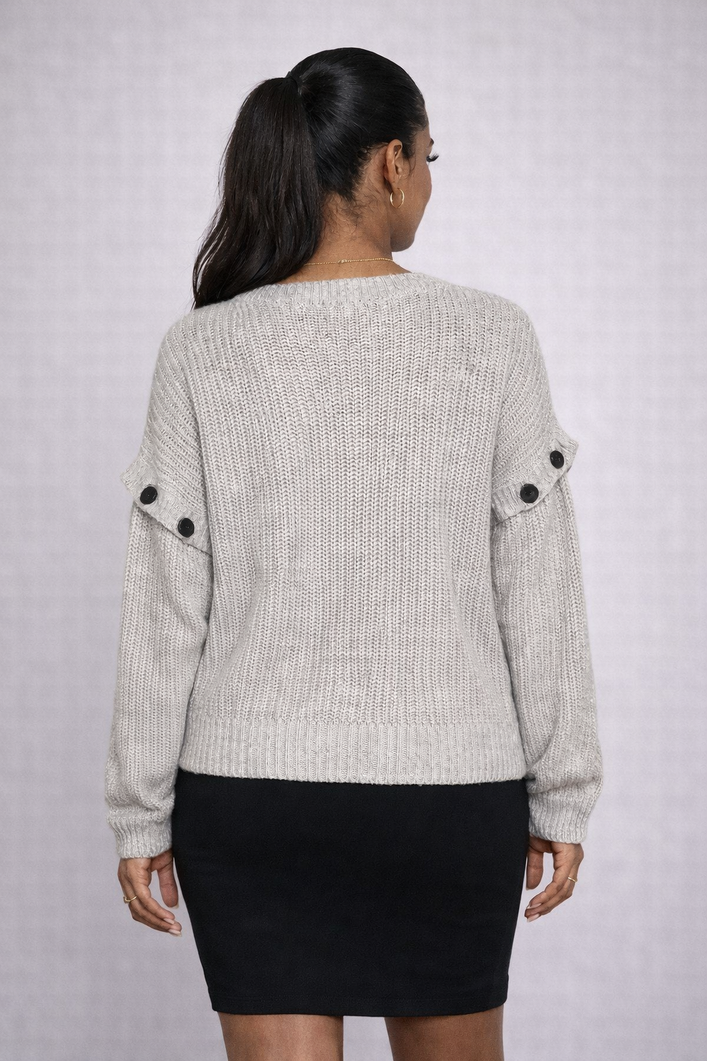 Gray Convertible Sleeve Knit Sweater