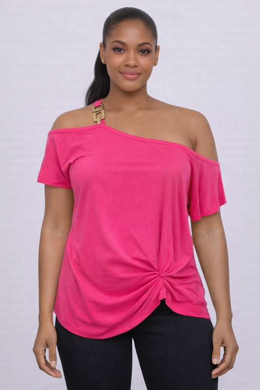 Pretty in Pink Asymmetric Off-Shoulder Top