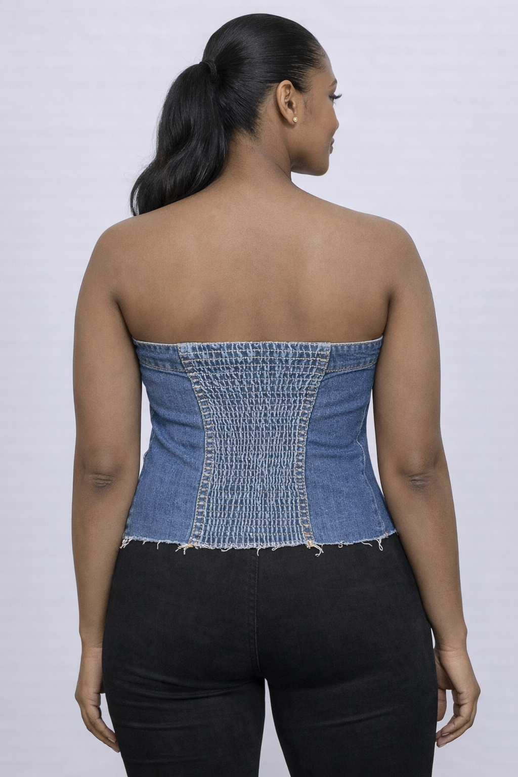 Button-Front Denim Corset Top