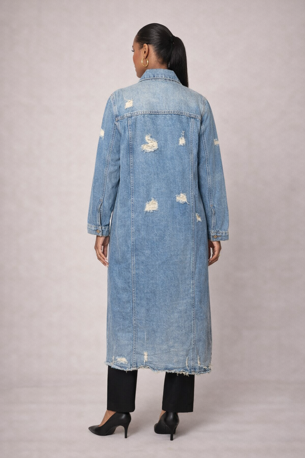 The Timeless Edge Distressed Denim Trench Jacket