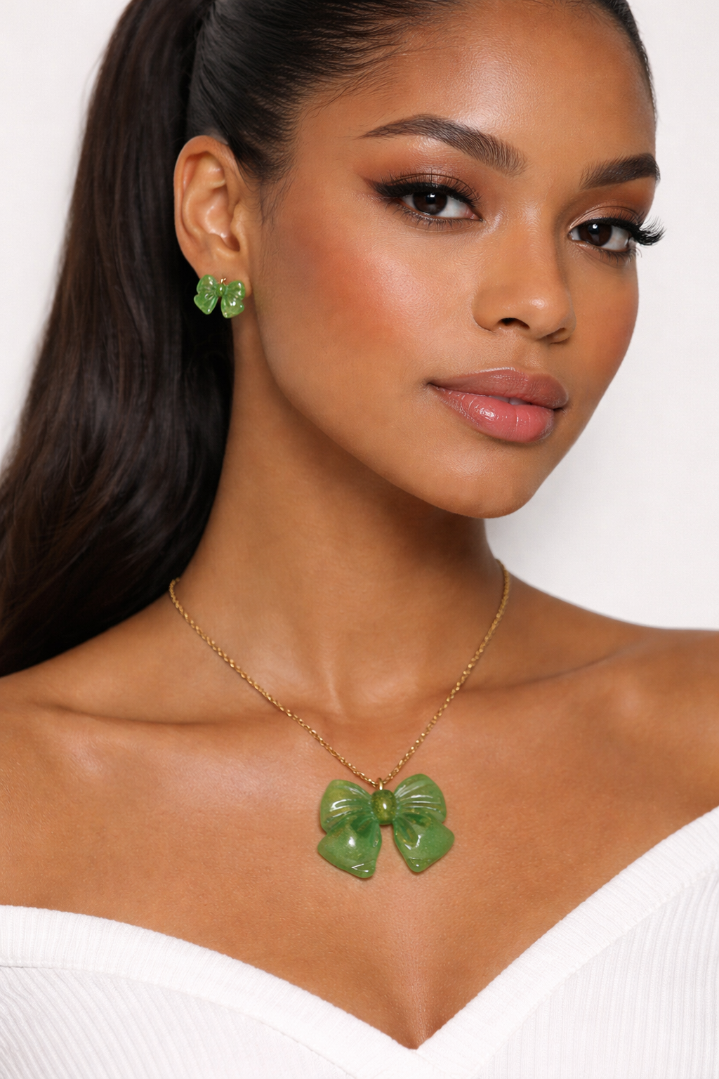 Golden Mint Bow Jewelry Set