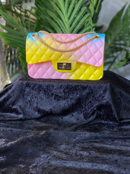 Colorblock Quilted Chain Bag – Pink & Yellow