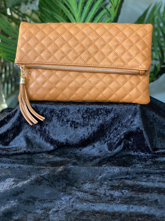 Quilted Tassel Clutch – Tan