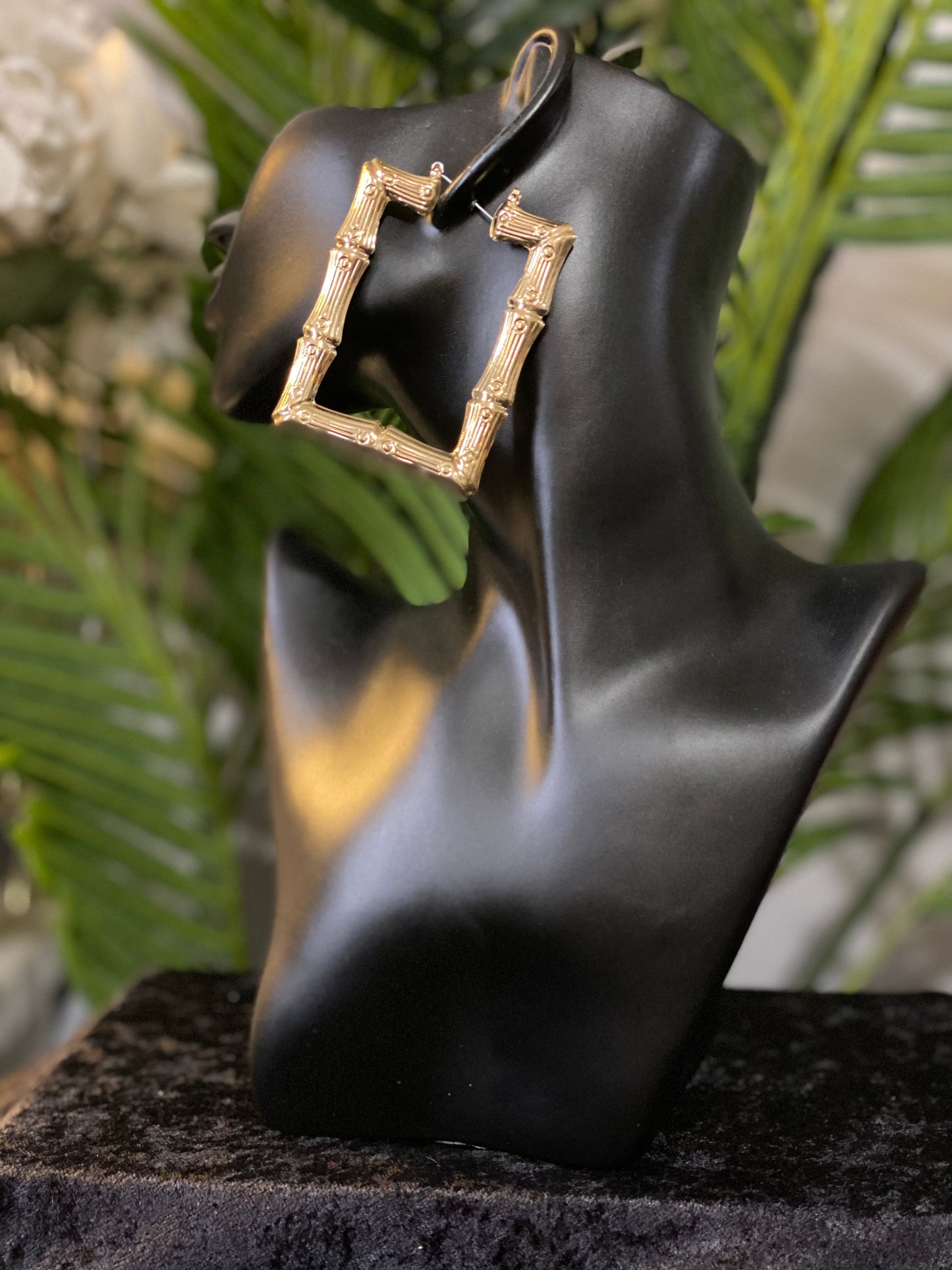 Rectangle Bamboo Hoop Earrings