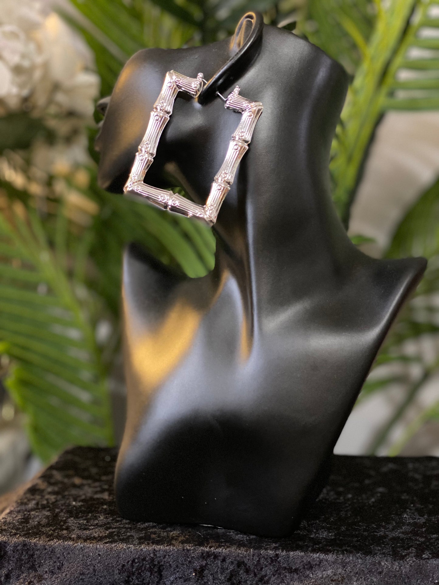 Rectangle Bamboo Hoop Earrings